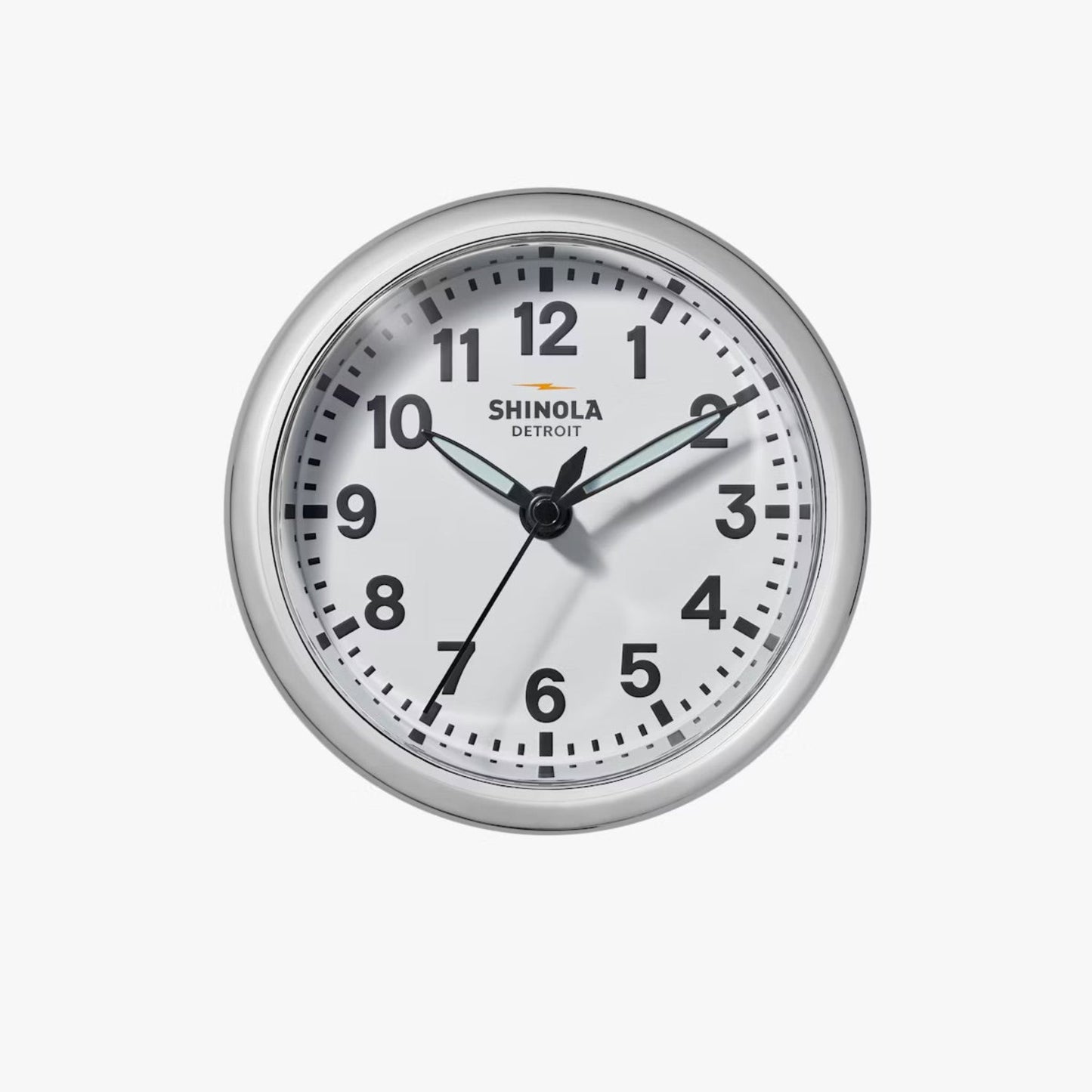 Chrome Desk Clock with Whitehall Base by Shinola