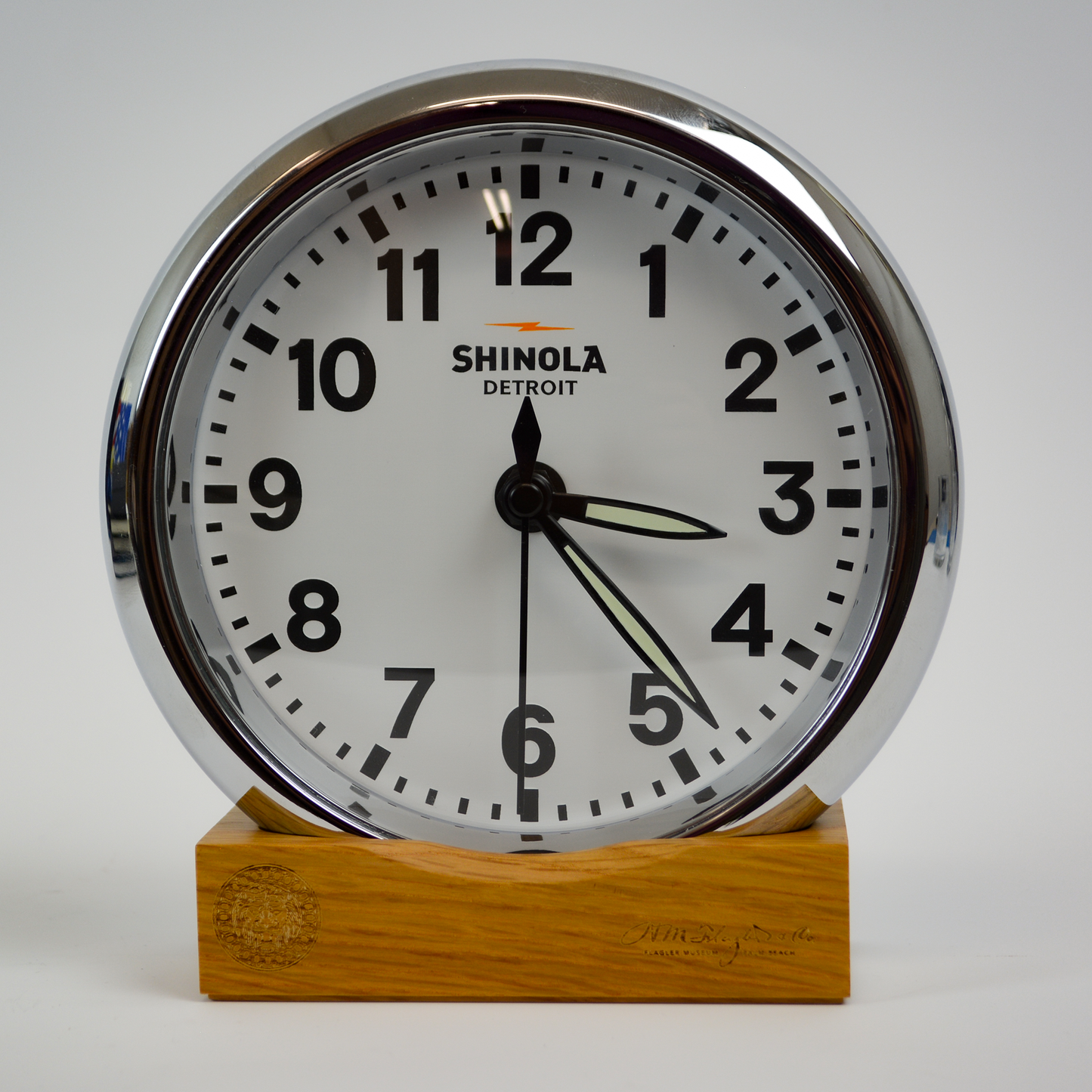 Chrome Desk Clock with Whitehall Base by Shinola