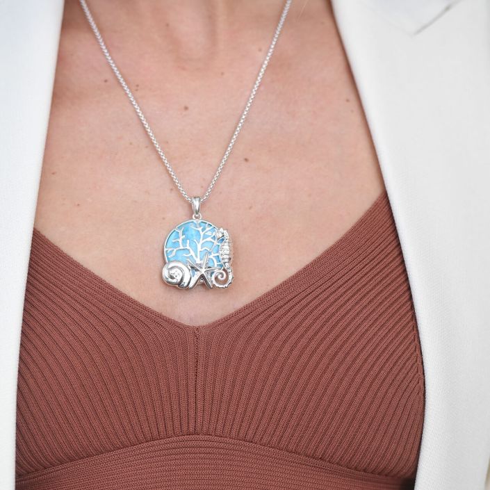 Silver Seaside Collage Statement Necklace - Dune