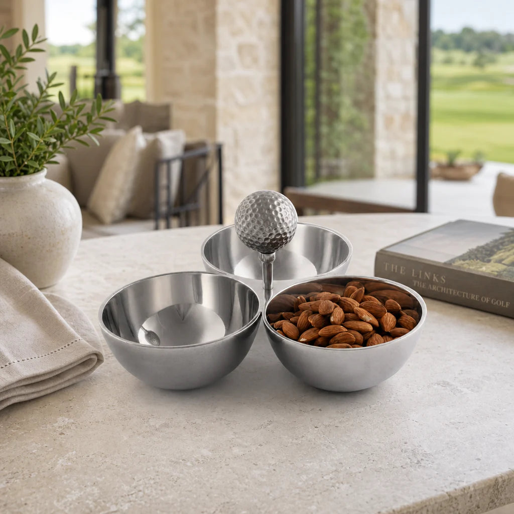 Golf Nut Bowl with Elegant Golf Ball Handle