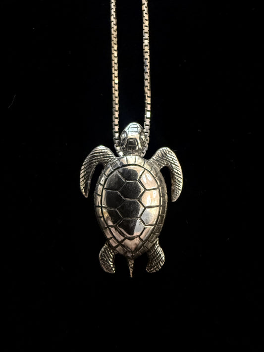 Oxidized Silver Turtle Necklace