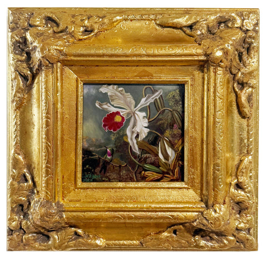 Martin Johnson Heade "An Amethyst Hummingbird With A White Orchid" - Recomposition Painting