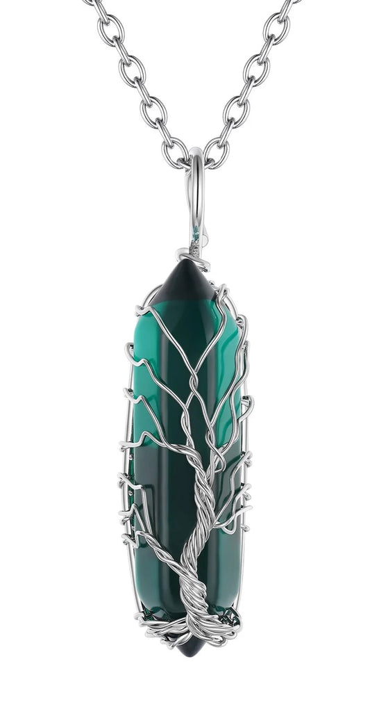 Jade Crystal "Tree of Life" Cabochon Necklace