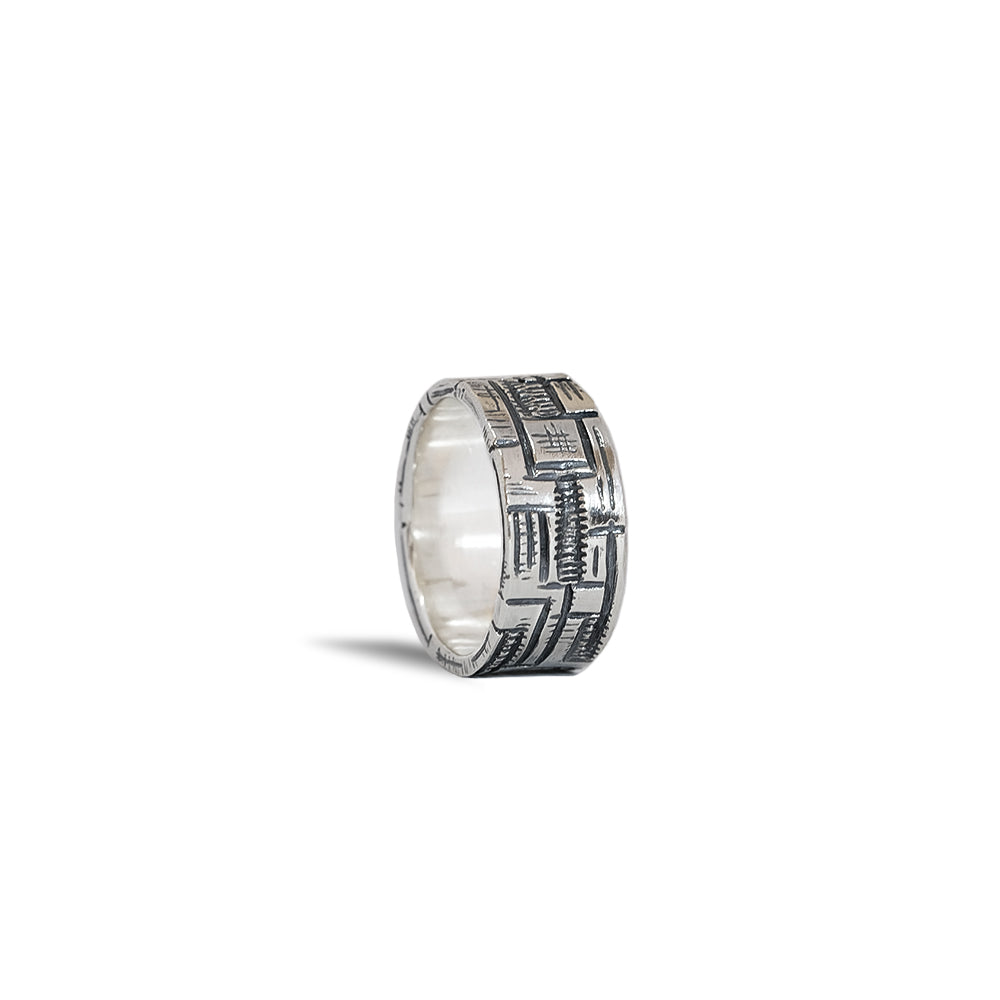 Oxidized Silver Tribal Ring Medium Band
