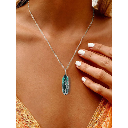 Jade Crystal "Tree of Life" Cabochon Necklace