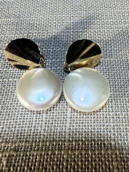 Hanging Flat Pearl Earrings